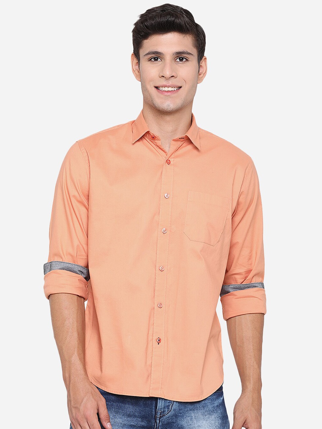 

Greenfibre Men Orange Slim Fit Opaque Casual Shirt