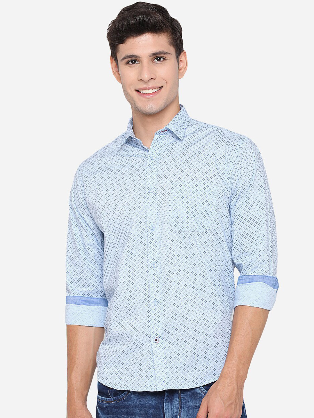 

Greenfibre Men Blue Slim Fit Opaque Printed Casual Shirt