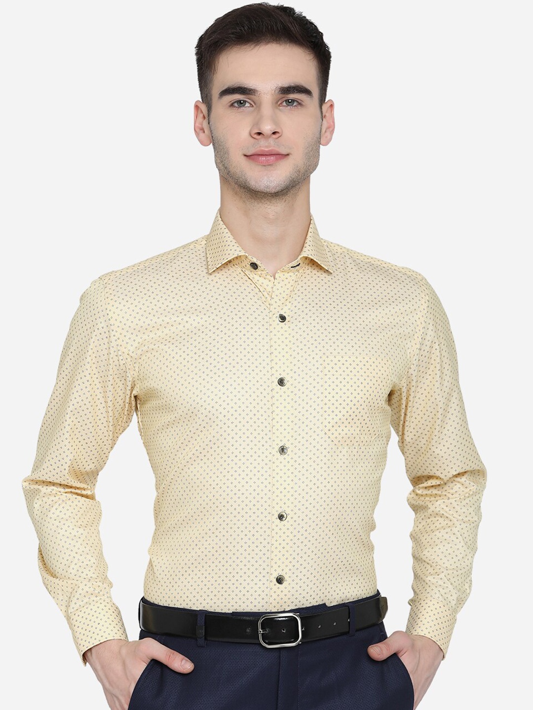 

Greenfibre Men Mustard Slim Fit Opaque Printed Casual Shirt
