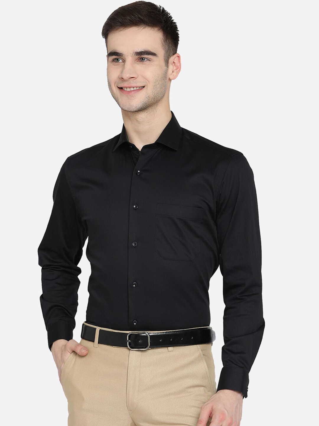 

Greenfibre Men Black Slim Fit Opaque Casual Shirt