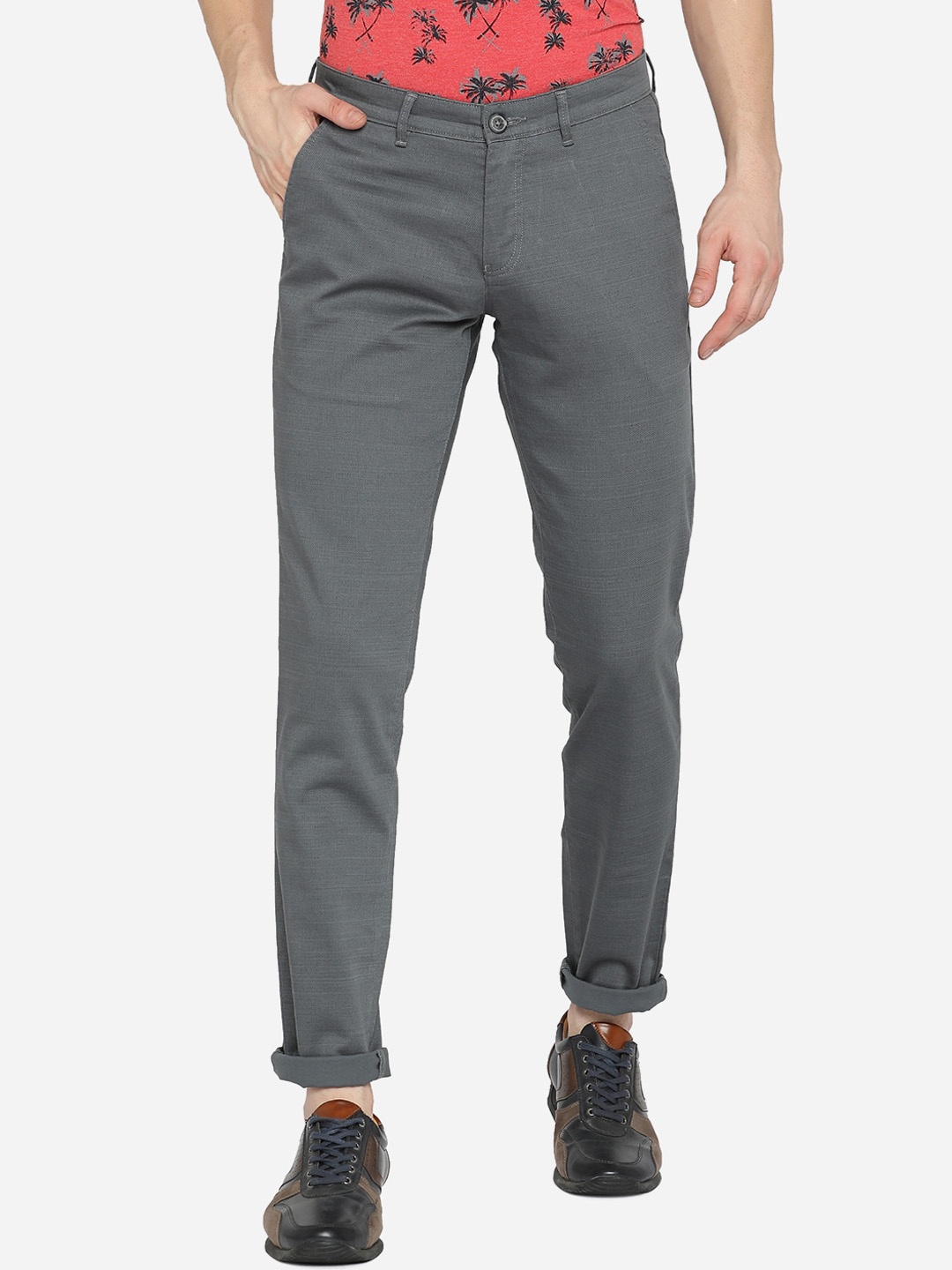 

Greenfibre Men Grey Printed Slim Fit Trousers