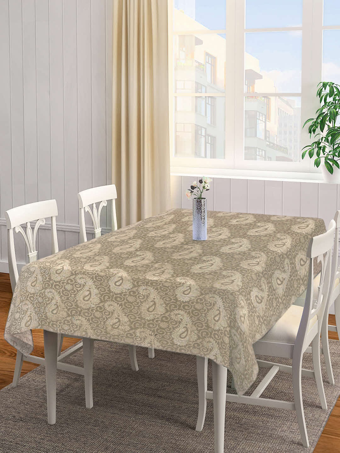

Arrabi Beige Ethnic Motifs 6-Seater Table Cover