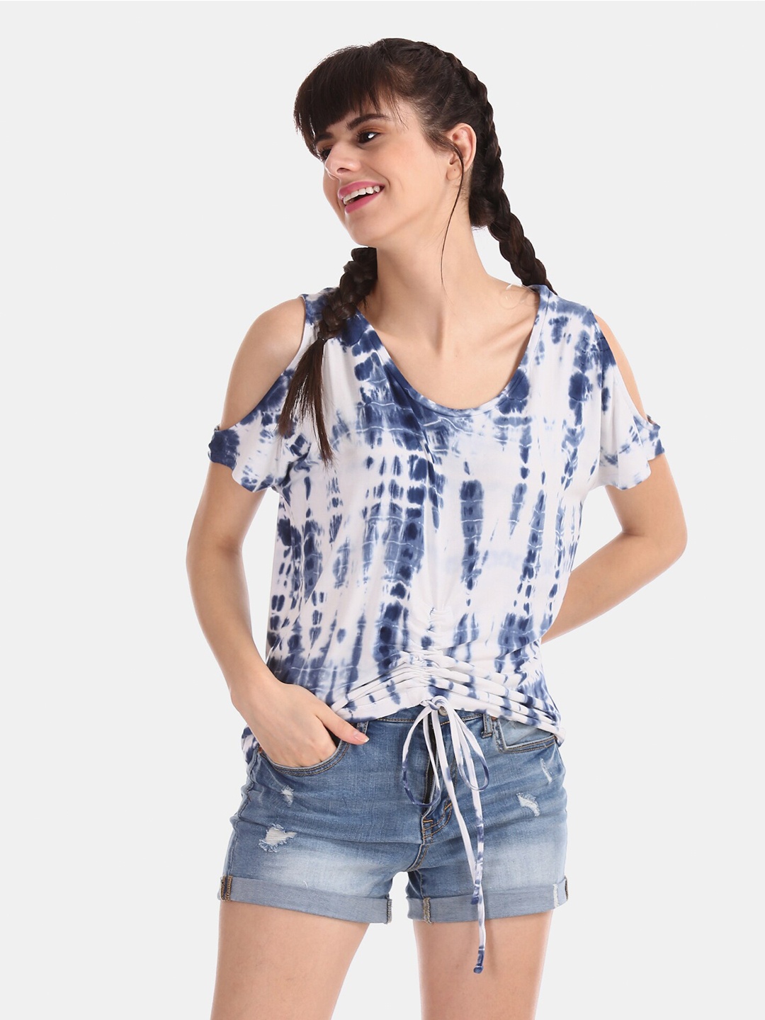 

Aeropostale Blue and White Tie and Dye Regular Top