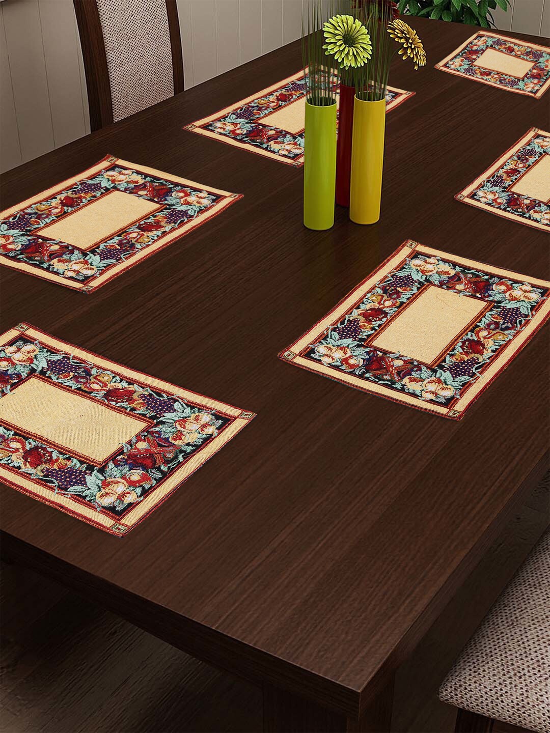 

Arrabi Set Of 6 Beige & Blue Printed Table Placemats
