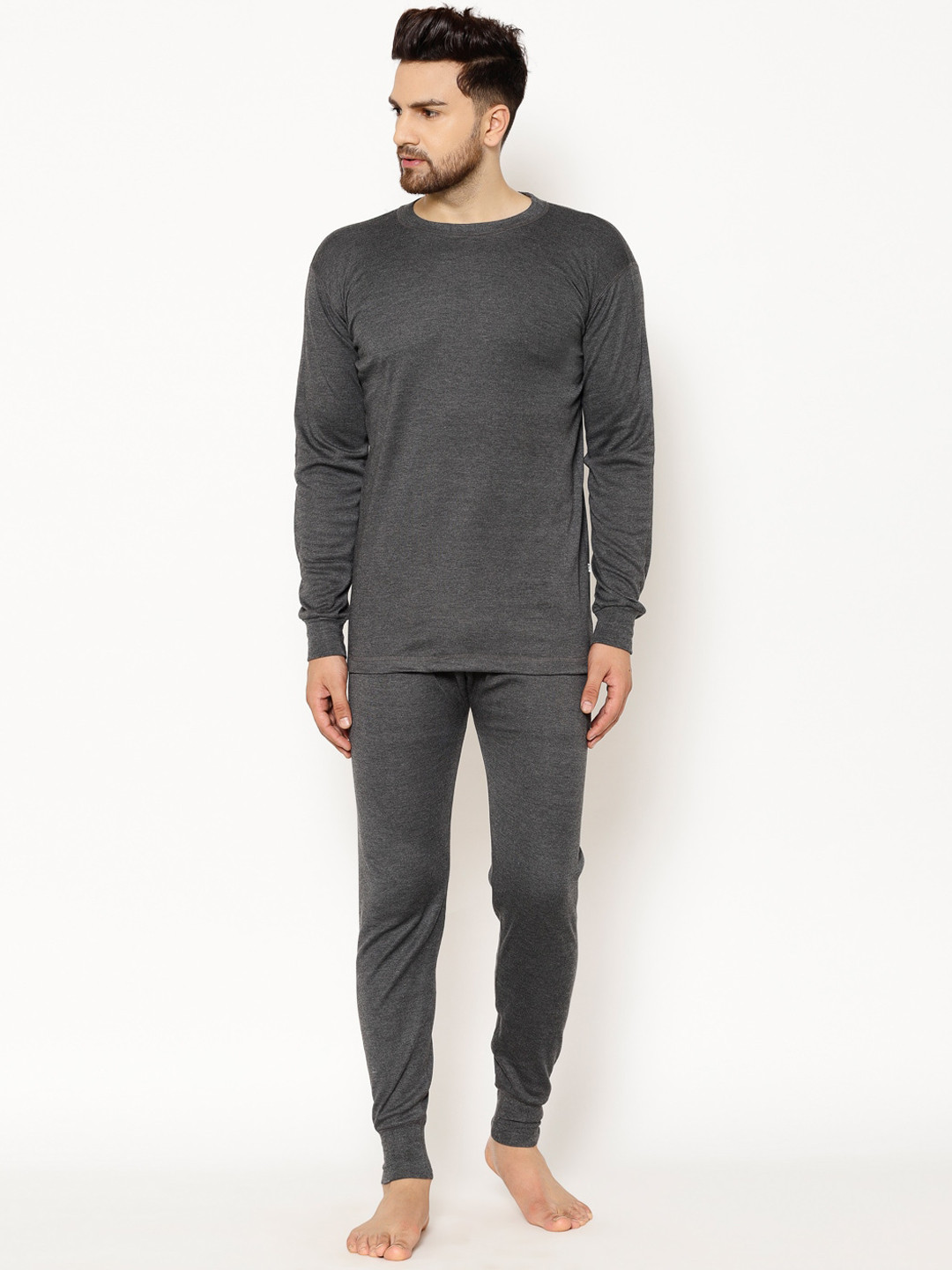 

VIMAL JONNEY Men Charcoal Black Solid Thermal Set