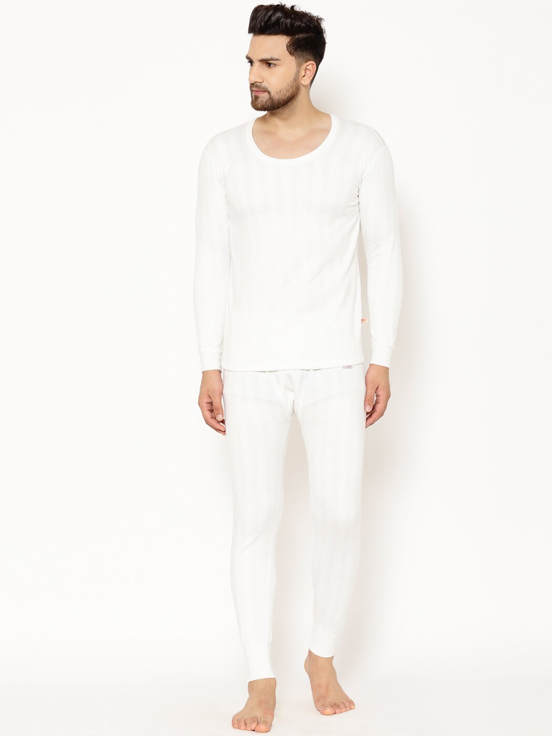 

VIMAL JONNEY Men White Striped Thermal Set