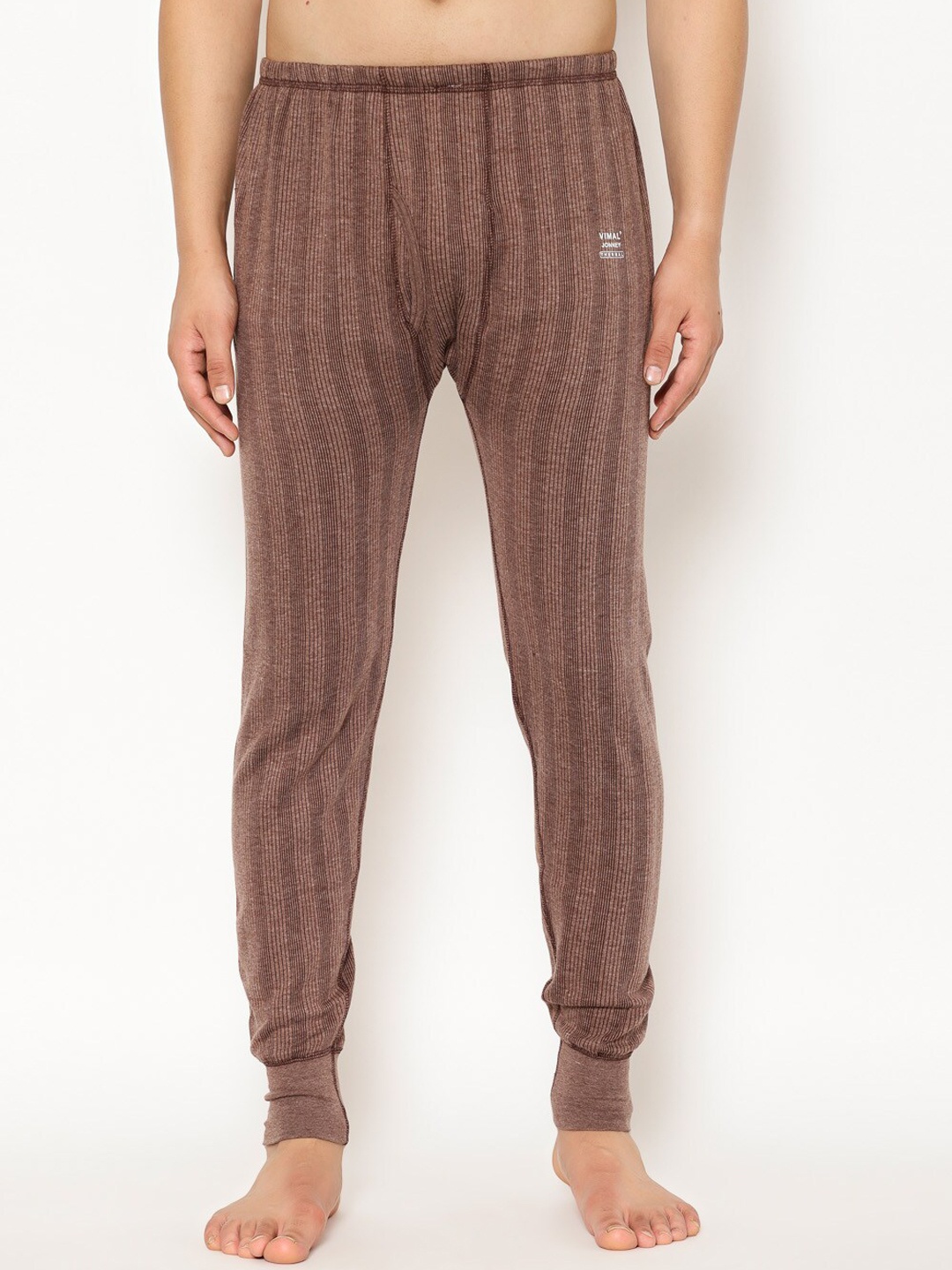 

VIMAL JONNEY Men Coffee Brown Striped Thermal Bottom