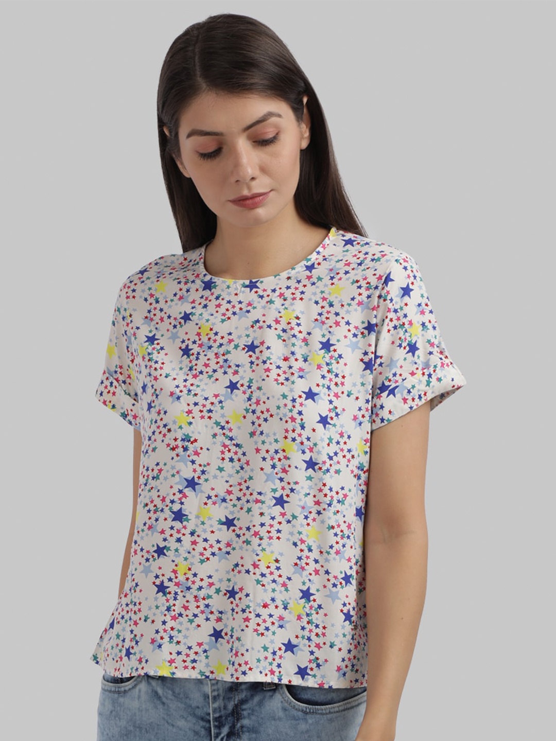 

Parx White & Blue Conversational Printed Top