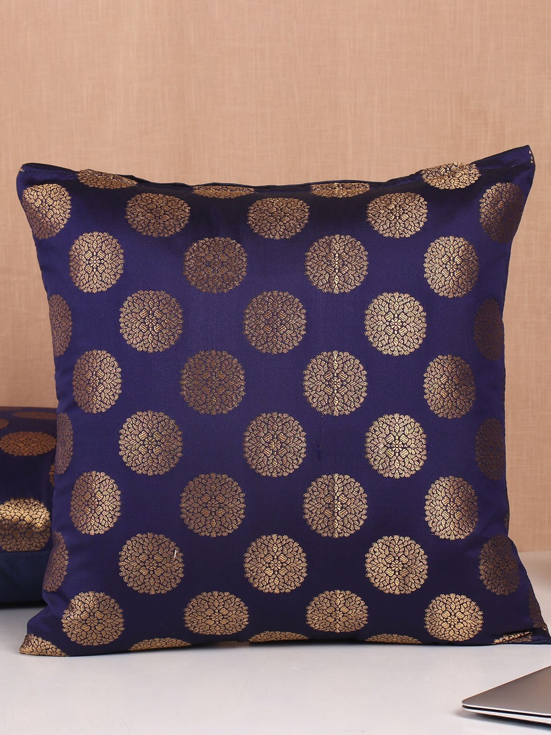 

Molcha Blue & Gold-Toned Set of 2 Ethnic Motifs Banarasi Brocade Square Cushion Covers