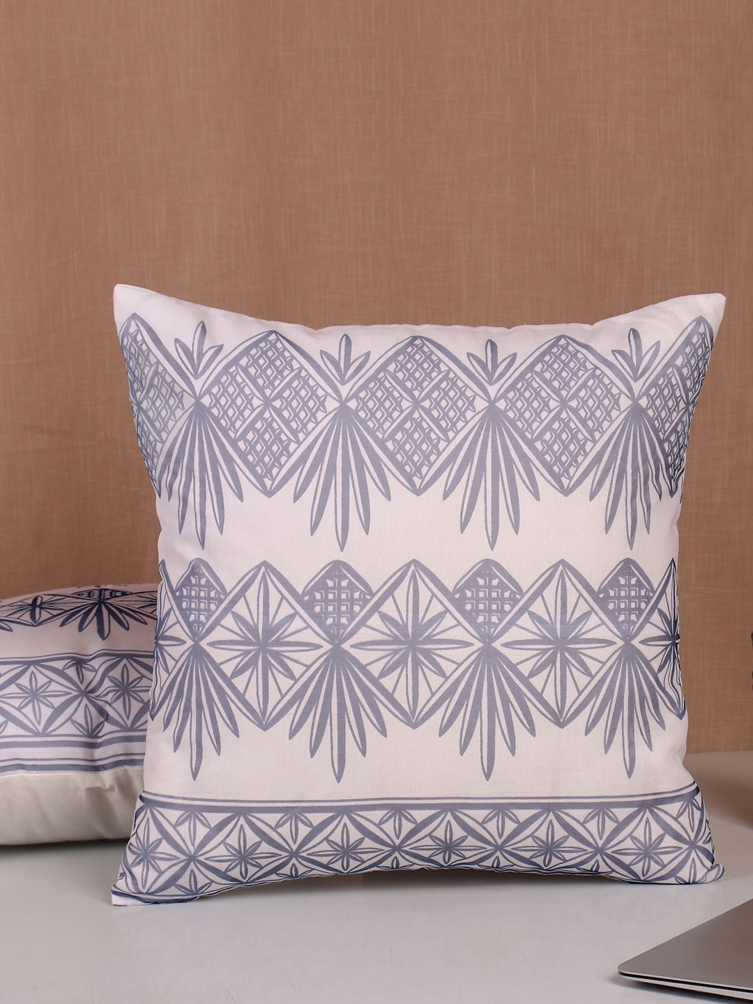 

Molcha Grey & Off White Set of 2 Geometric Square Cushion Covers