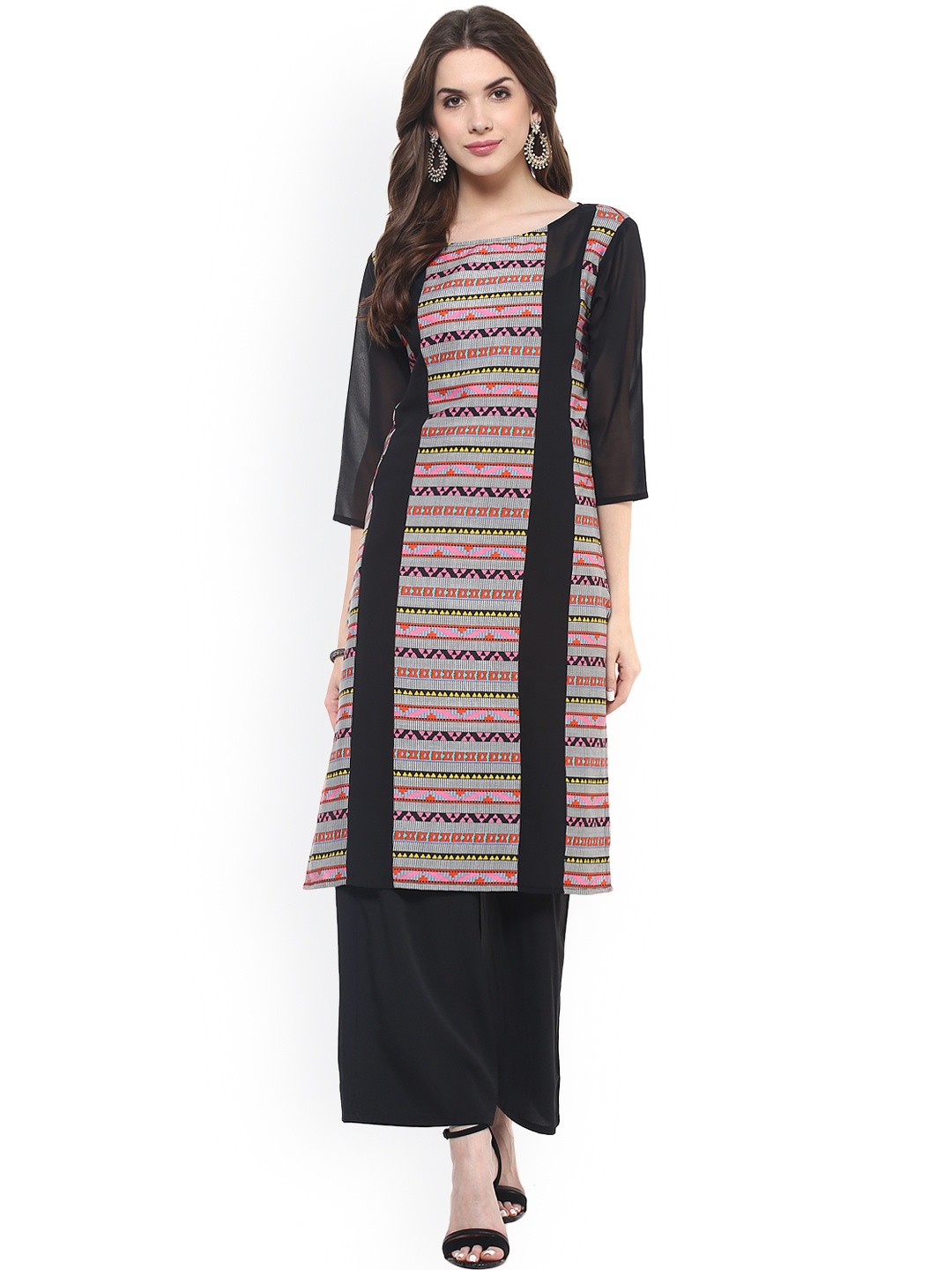 

Pannkh Black & Grey Aztec Print Kurta