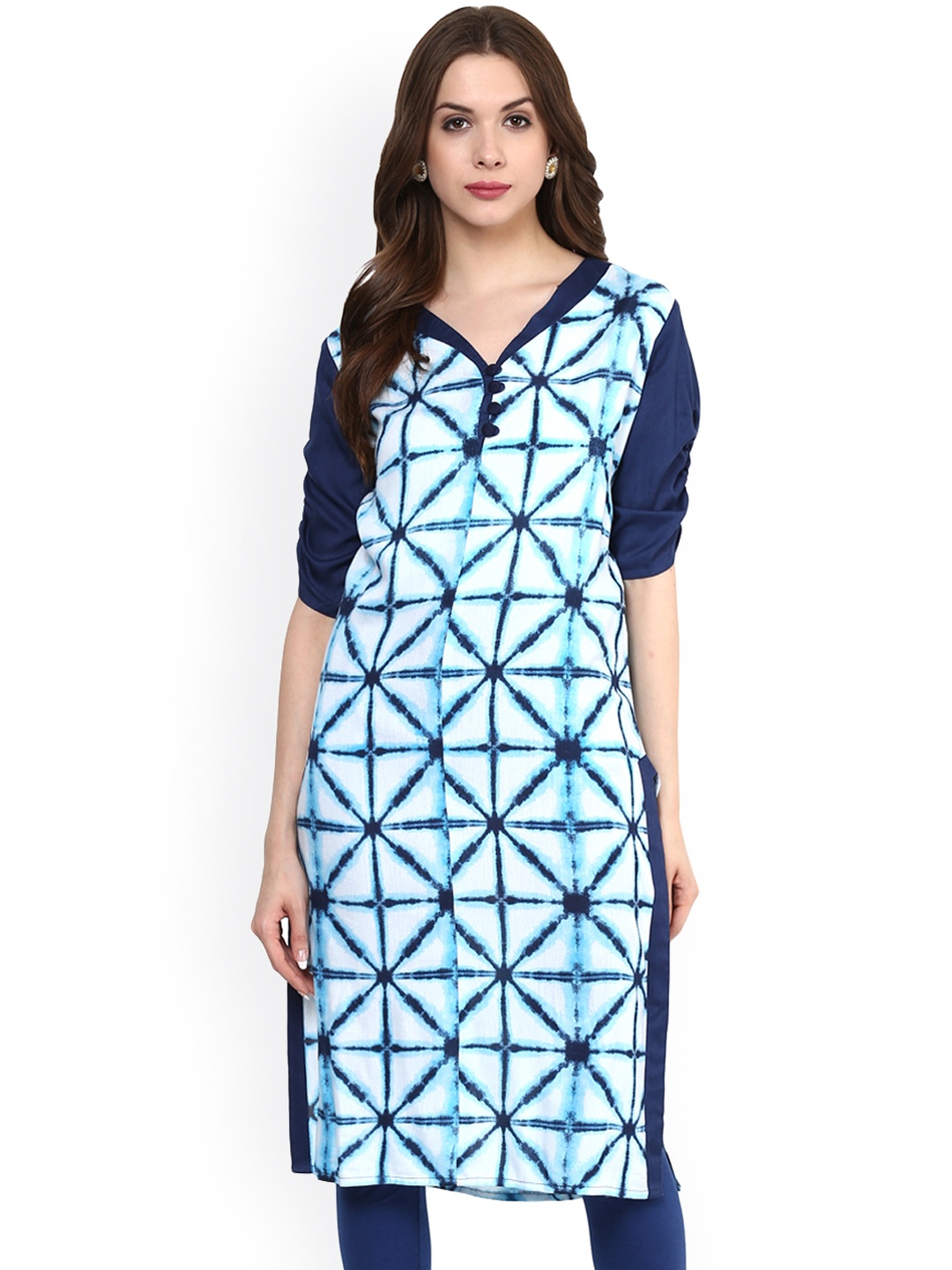 

Pannkh Blue & White Printed Kurta