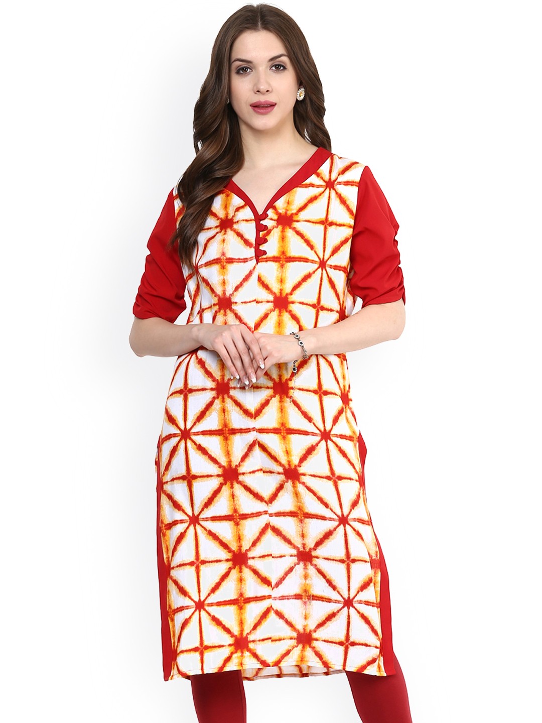 

Pannkh Red & Cream-Coloured Printed Kurta