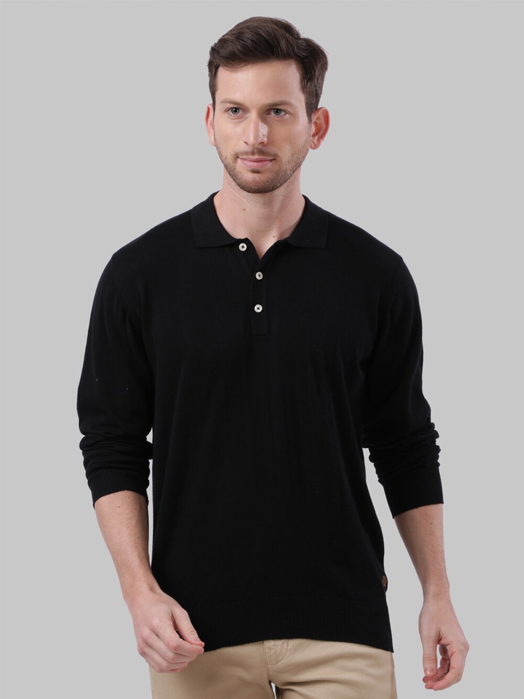 

Raymond Men Black Solid Cotton Long Sleeves Formal Pullover