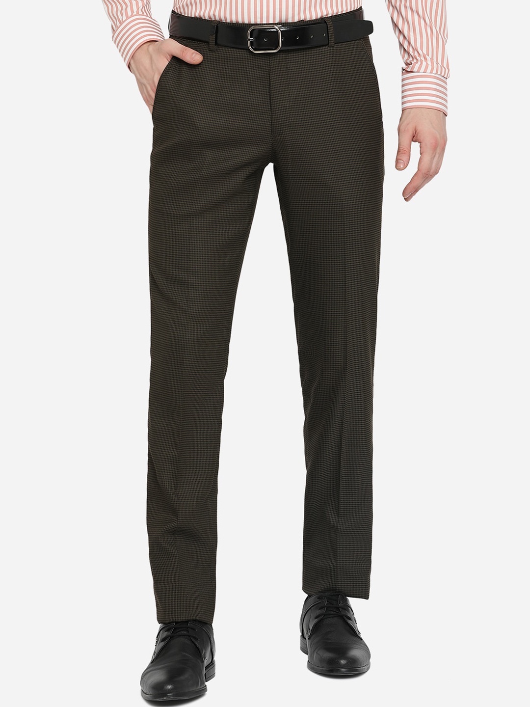 

JB STUDIO Men Olive Green Slim Fit Formal Trousers