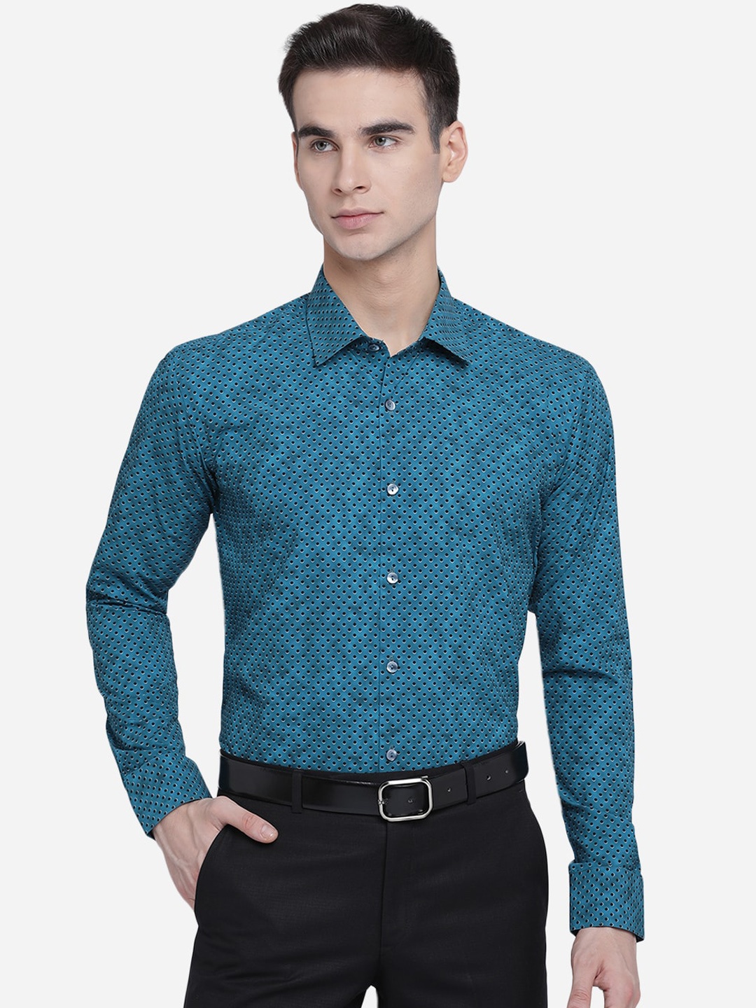

JB STUDIO Men Blue Slim Fit Pure Cotton Polka Printed Casual Shirt