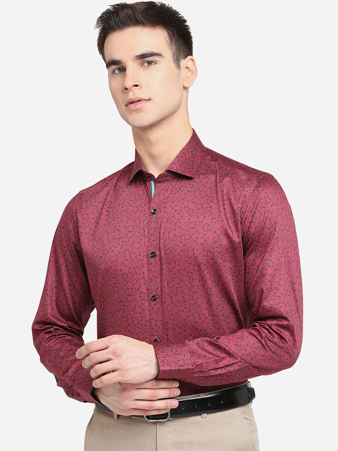 

JB STUDIO Men Pink Pure Cotton Slim Fit Opaque Printed Party Wear Shirt