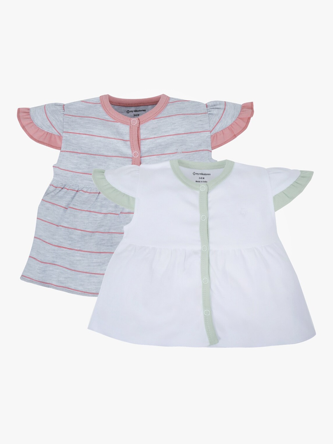 

My Milestones Infants Girls Pack of 2 White & Grey Striped A-Line Tops