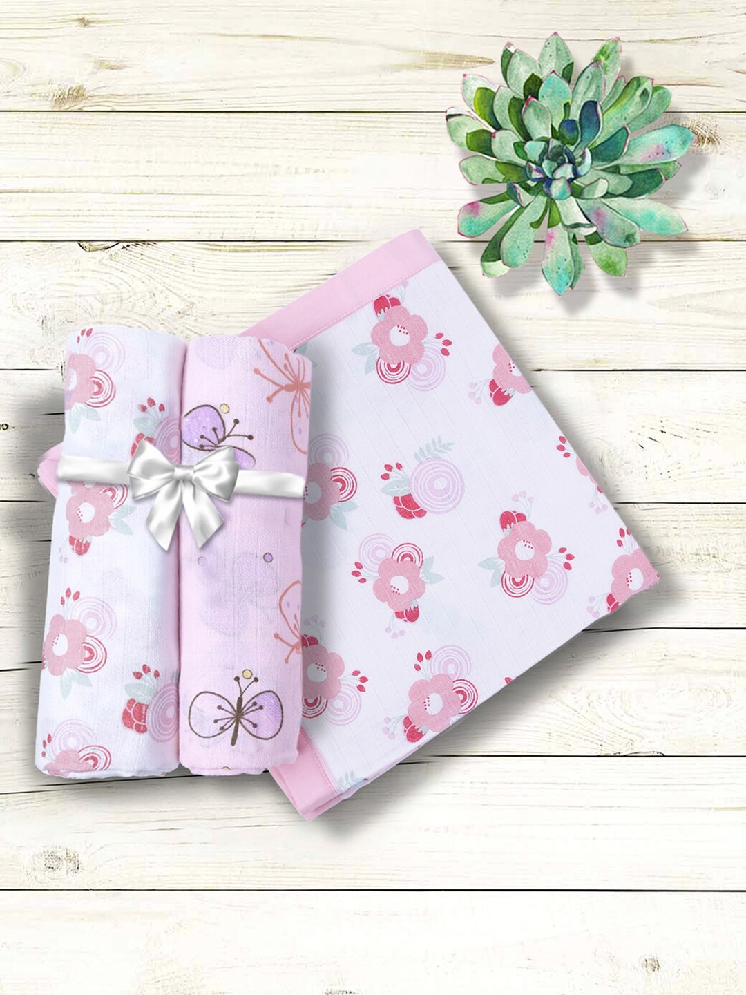 

My Milestones Kids Pink Pure Cotton Muslin Baby Swaddle 2 pc set