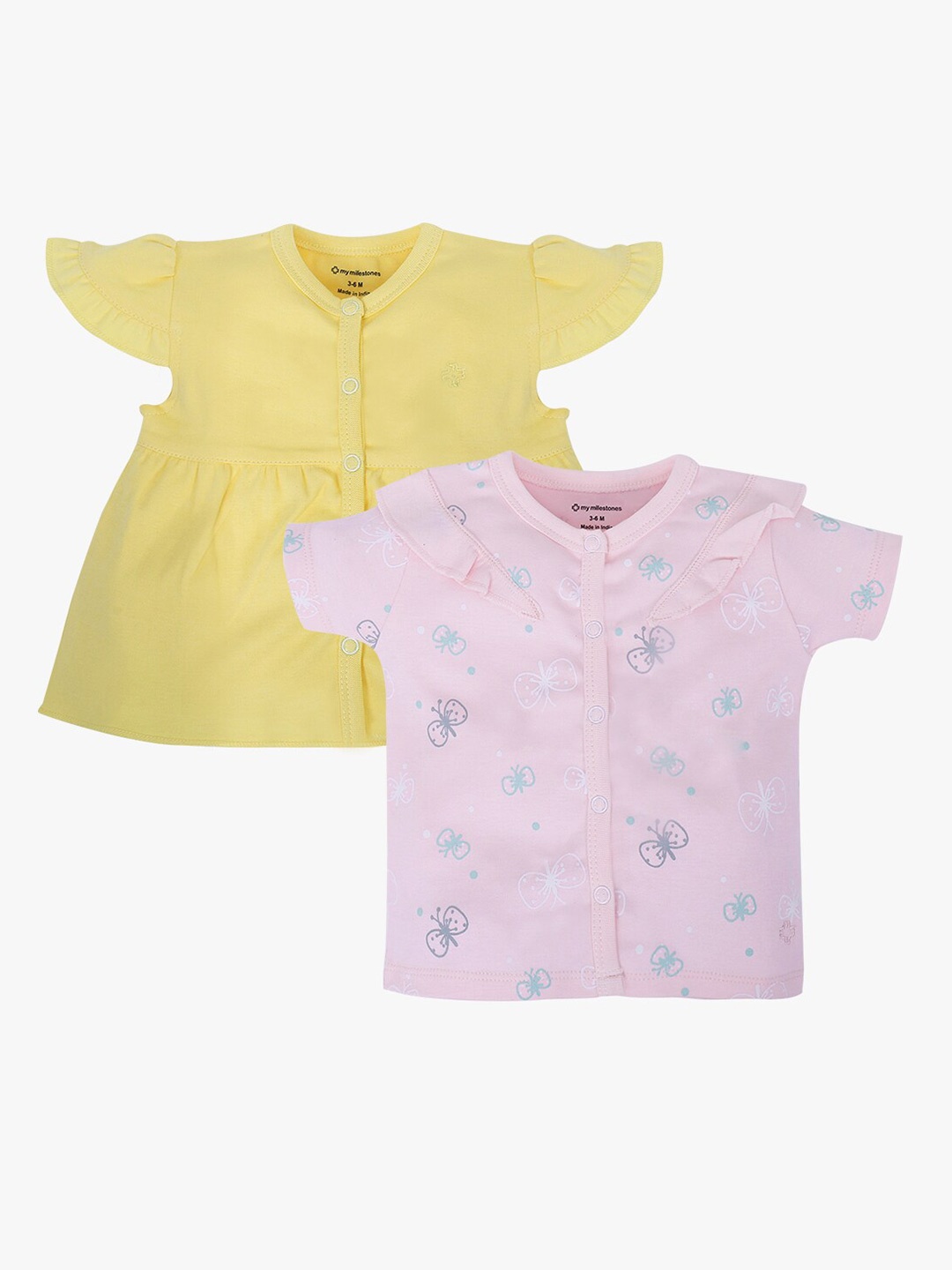 

My Milestones Infants Girls Pack of 2 Yellow & Pink Regular Tops