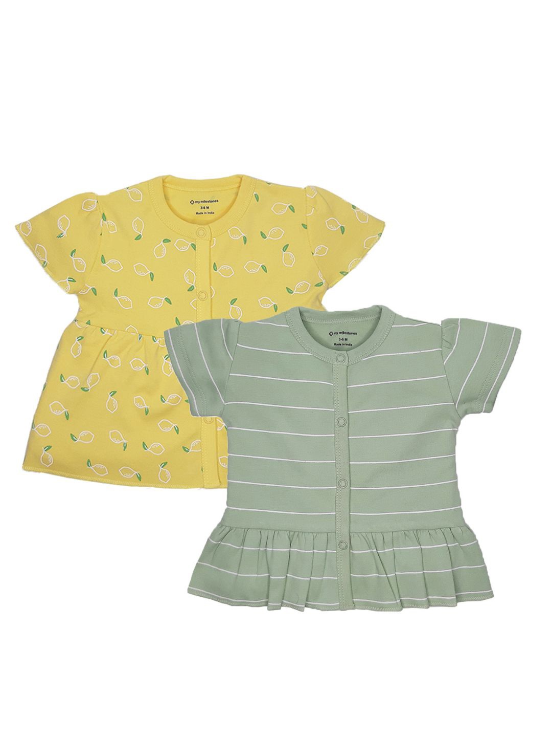 

My Milestones Infants Girls Pack of 2 Yellow & Green A-Line Tops