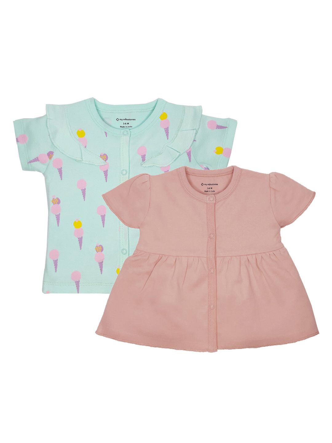 

My Milestones Infants Girls Pack of 2 Pink & Blue Regular Tops