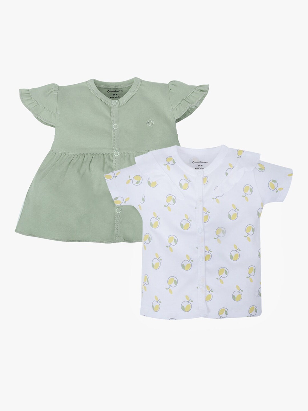 

My Milestones Infants Girls Pack of 2 White & Green Regular Tops
