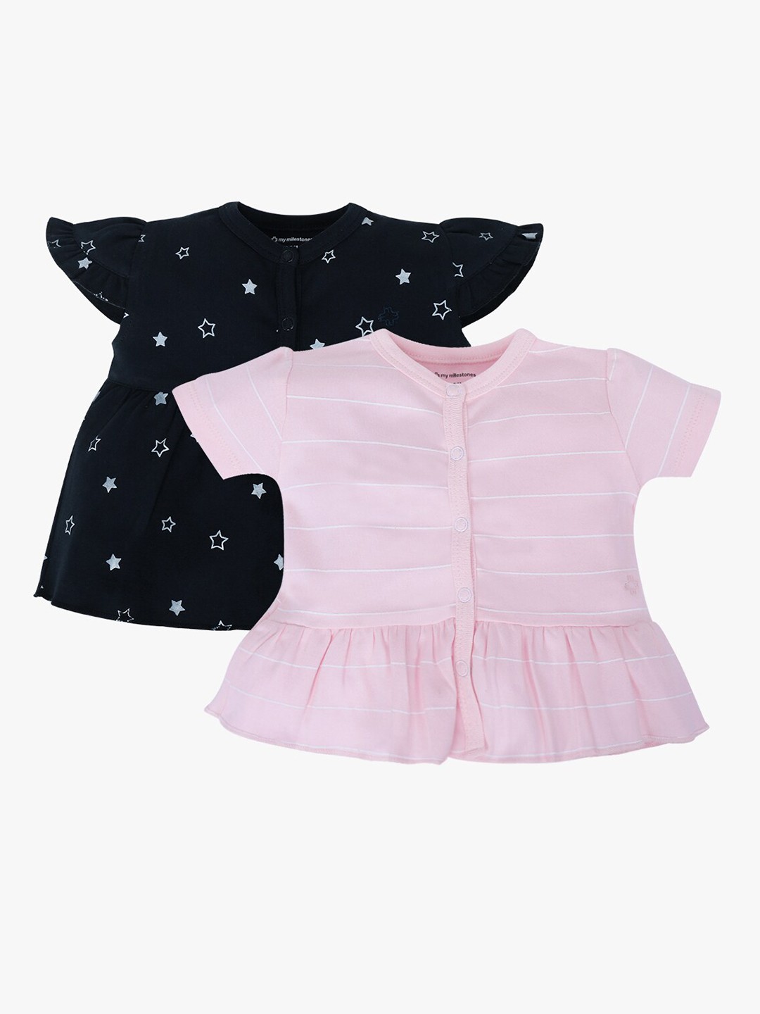 

My Milestones Infants Girls Pack of 2 Navy Blue & Pink Peplum Tops