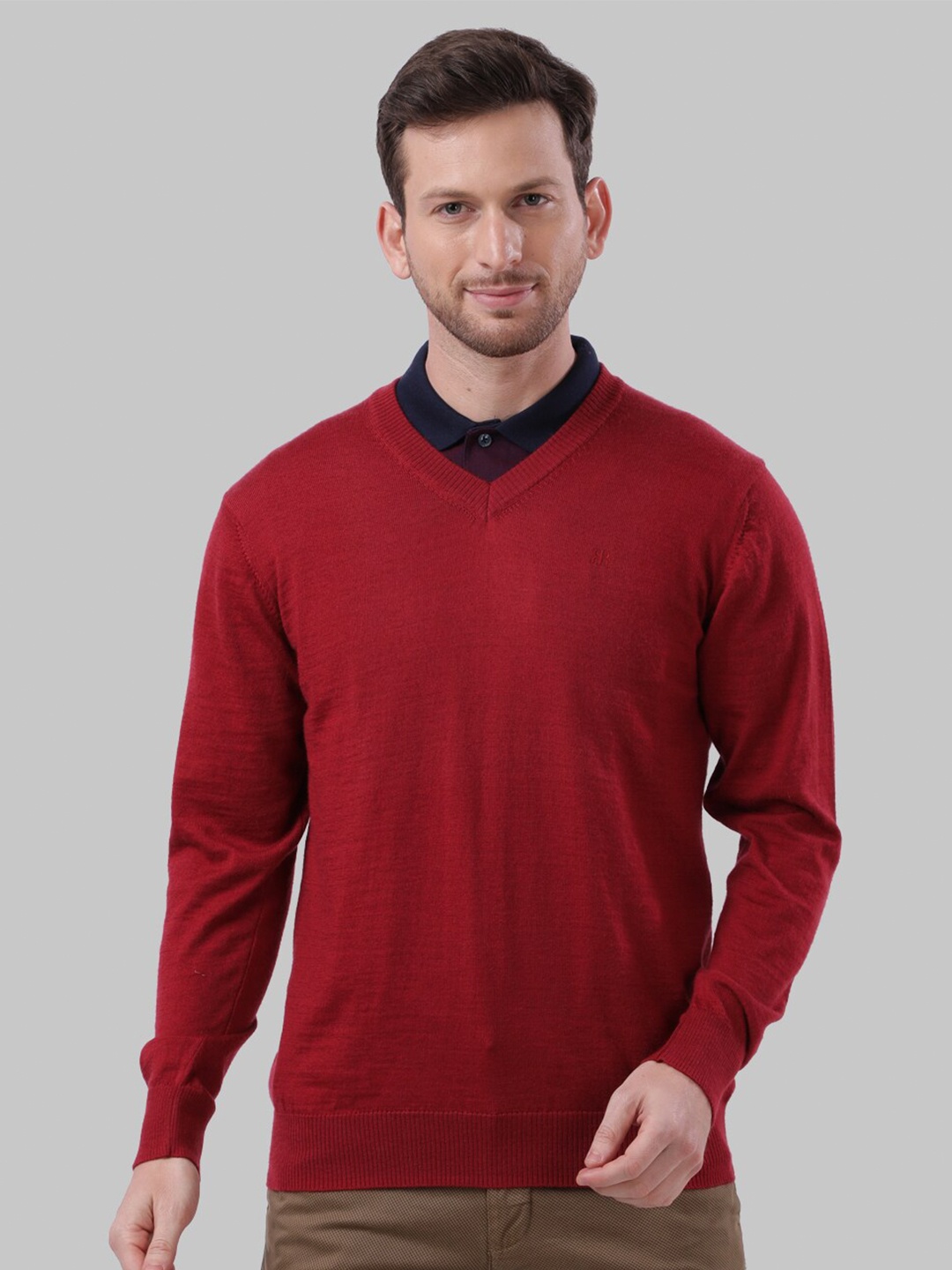 

Raymond Men Maroon Solid Polo Neck Sweaters