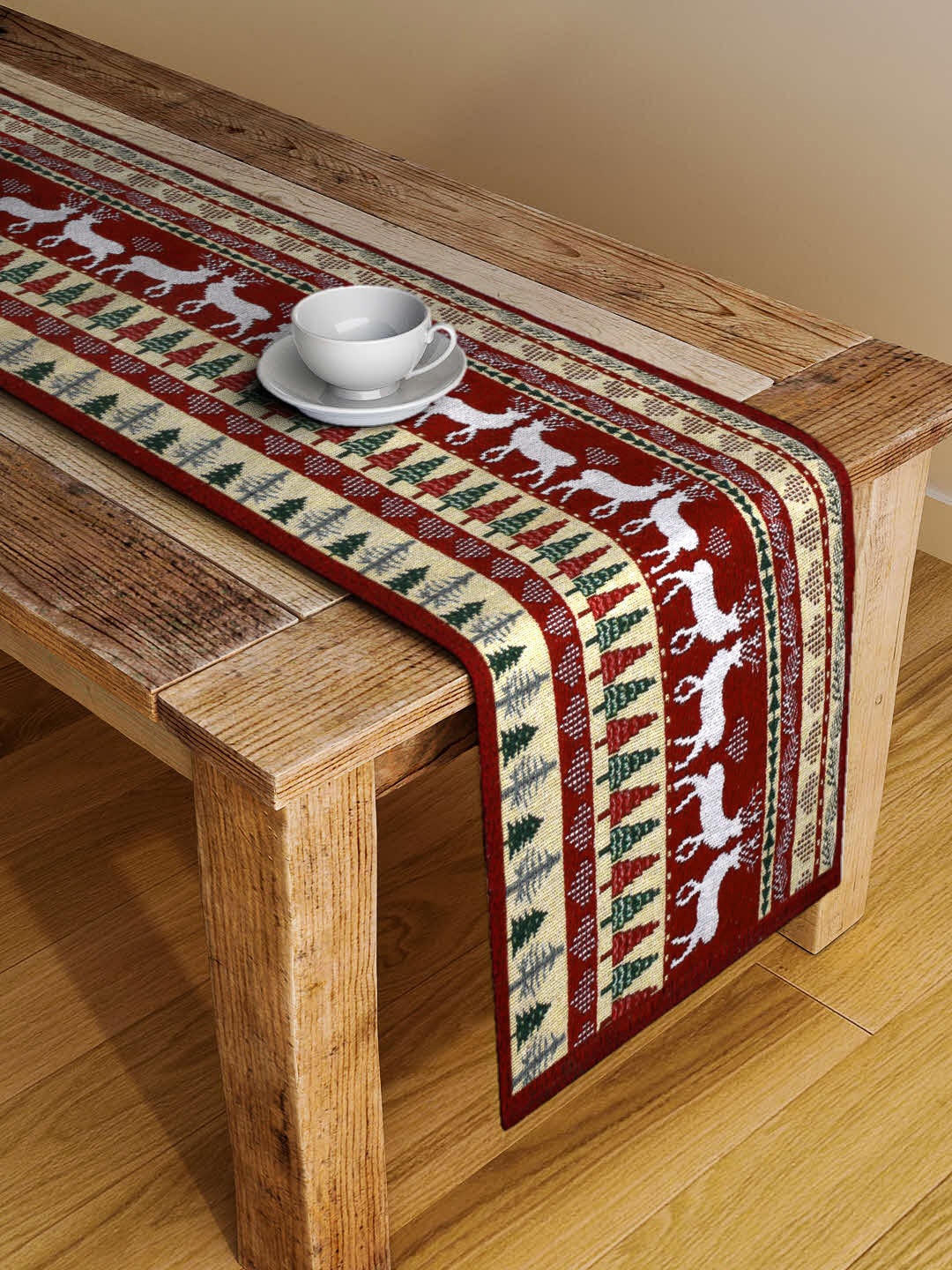 

Arrabi Red & Beige Printed 4-Seater Table Runner