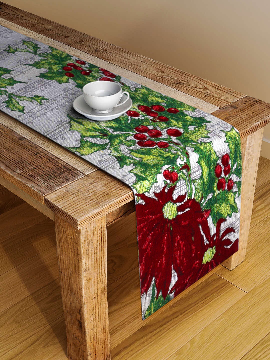 

Arrabi Grey & Maroon Floral Printed 4-Seater Table Runner