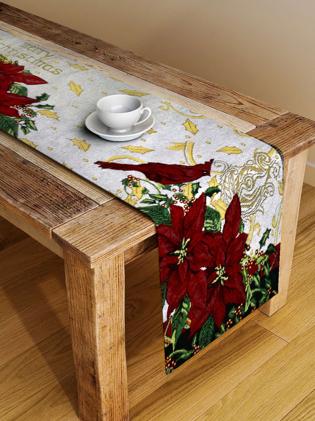 

Arrabi Grey & Maroon Floral Printed 4-Seater Table Runner