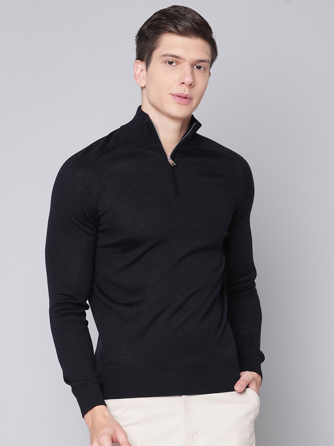 

Bruun & Stengade Men Navy Blue Half Zip Pullover