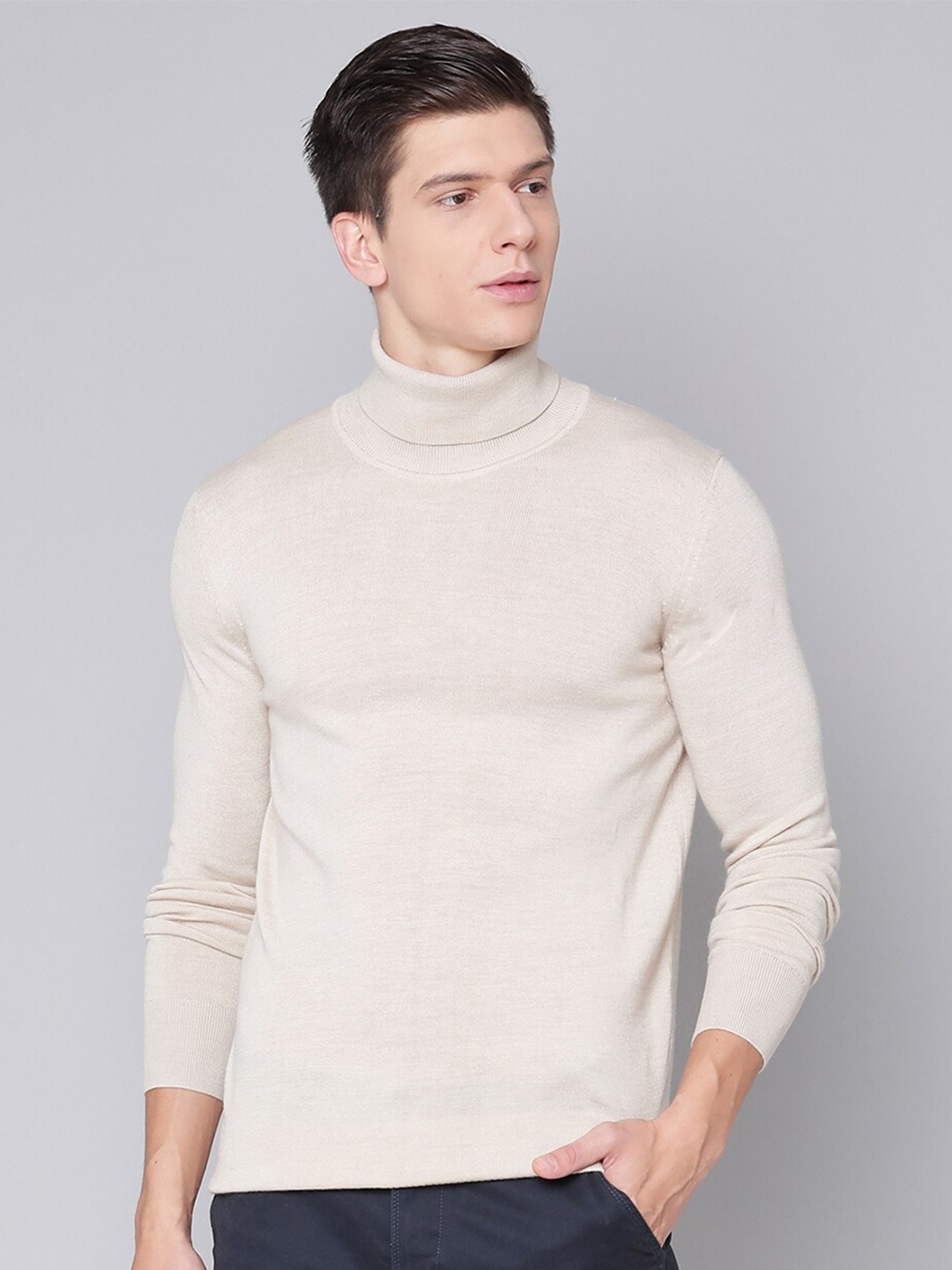 

Bruun & Stengade Men Off White Turtle Neck Wool Pullover
