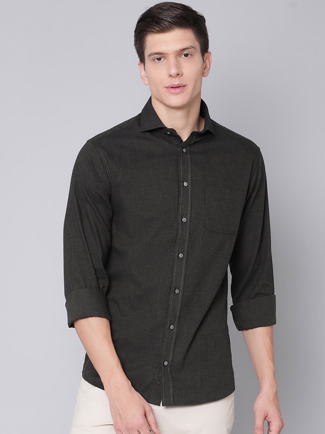 

Bruun & Stengade Men Olive Green Slim Fit Pure Cotton Checked Casual Shirt