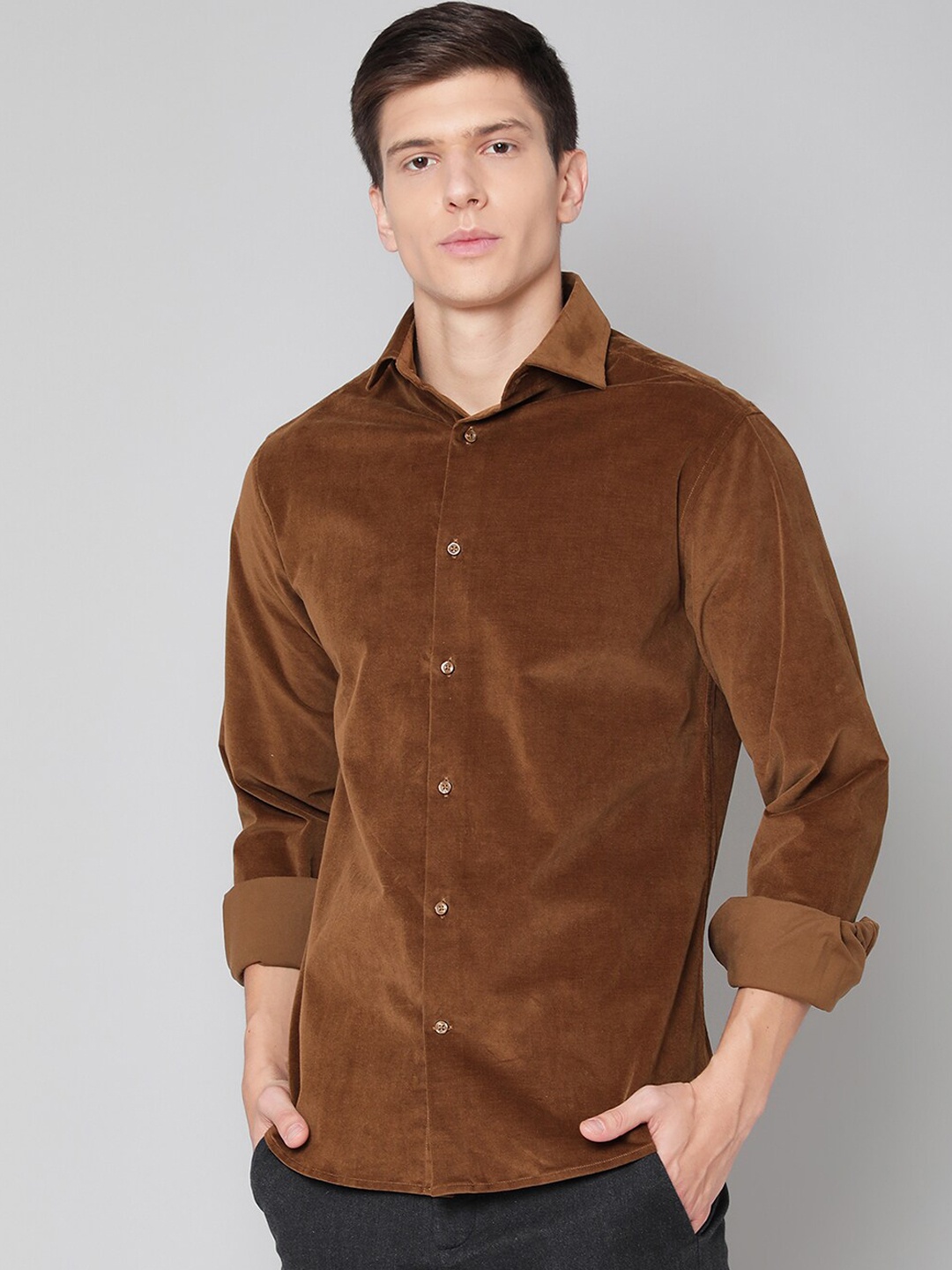 

Bruun & Stengade Men Olive Brown Slim Fit Opaque Casual Shirt