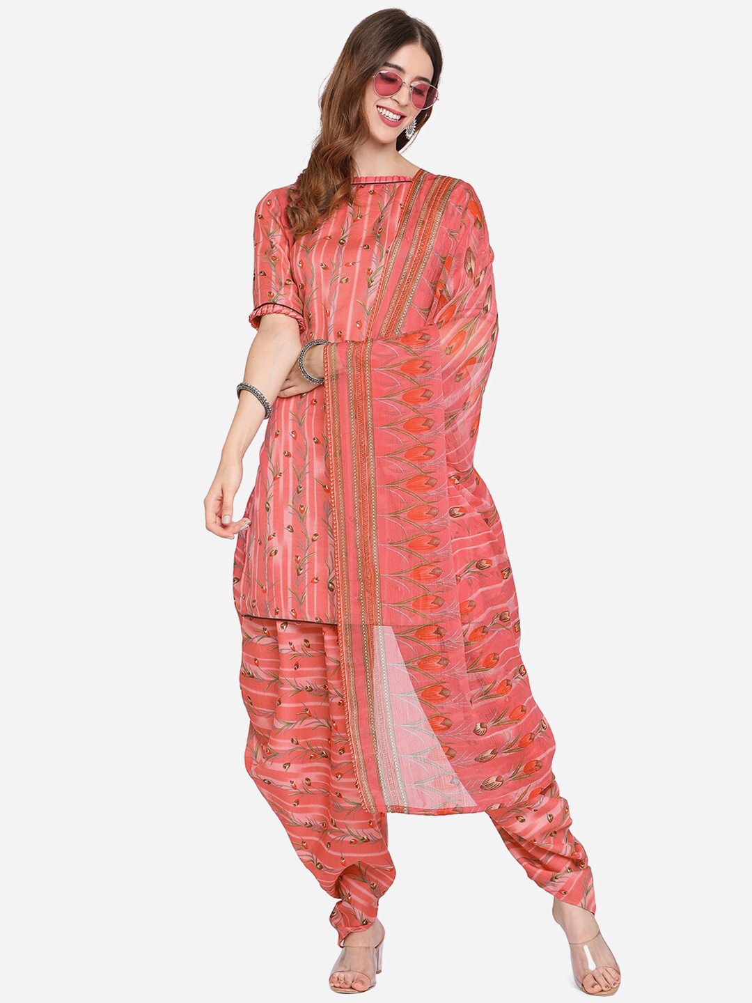 

SHAVYA Red & Green Printed Pure Cotton Unstitched Dress Material