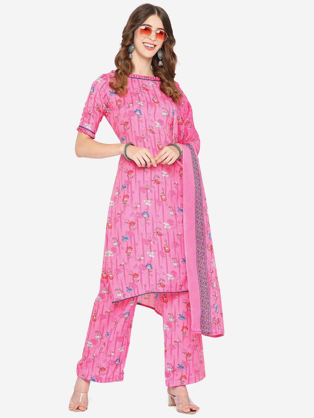 

SHAVYA Rose & Red Printed Pure Cotton Unstitched Dress Material