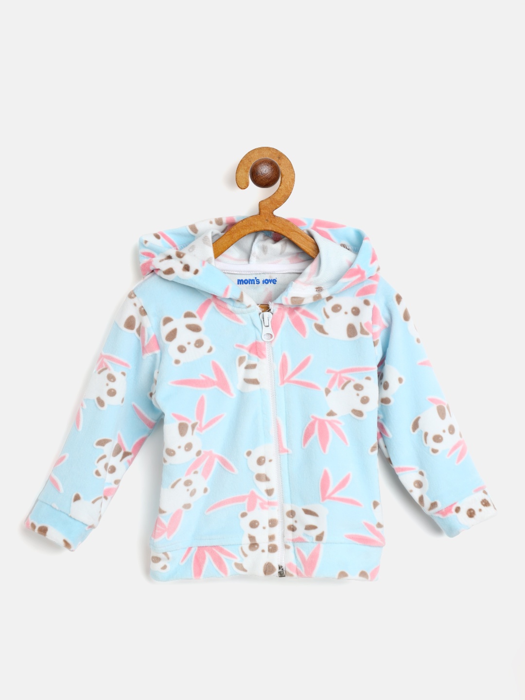 

Moms Love Infant Girls Blue& White Printed Cotton Hooded Sweatshirt