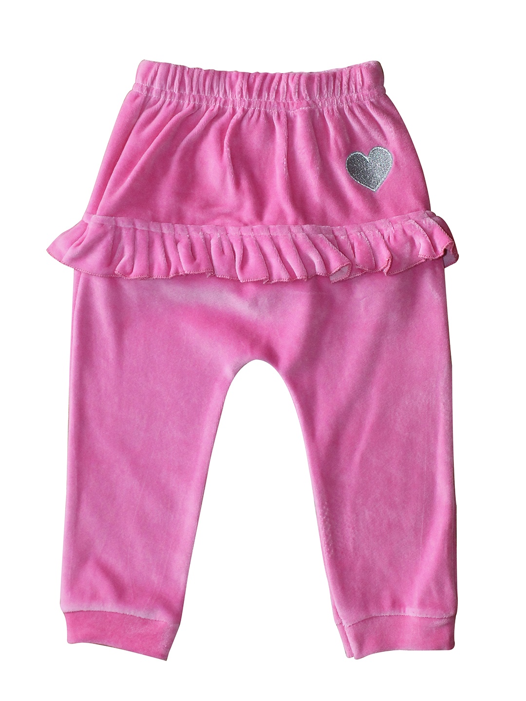 

Moms Love Infant Girls Pink Cotton Velvet Finish Solid Lounge Joggers with Ruffle Detail