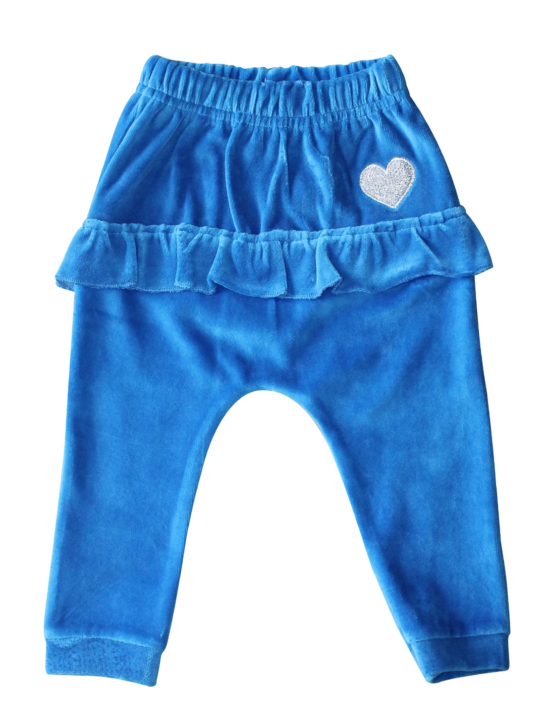 

Moms Love Infant Girls Blue Cotton Velvet Finish Solid Lounge Joggers with Ruffle Detail