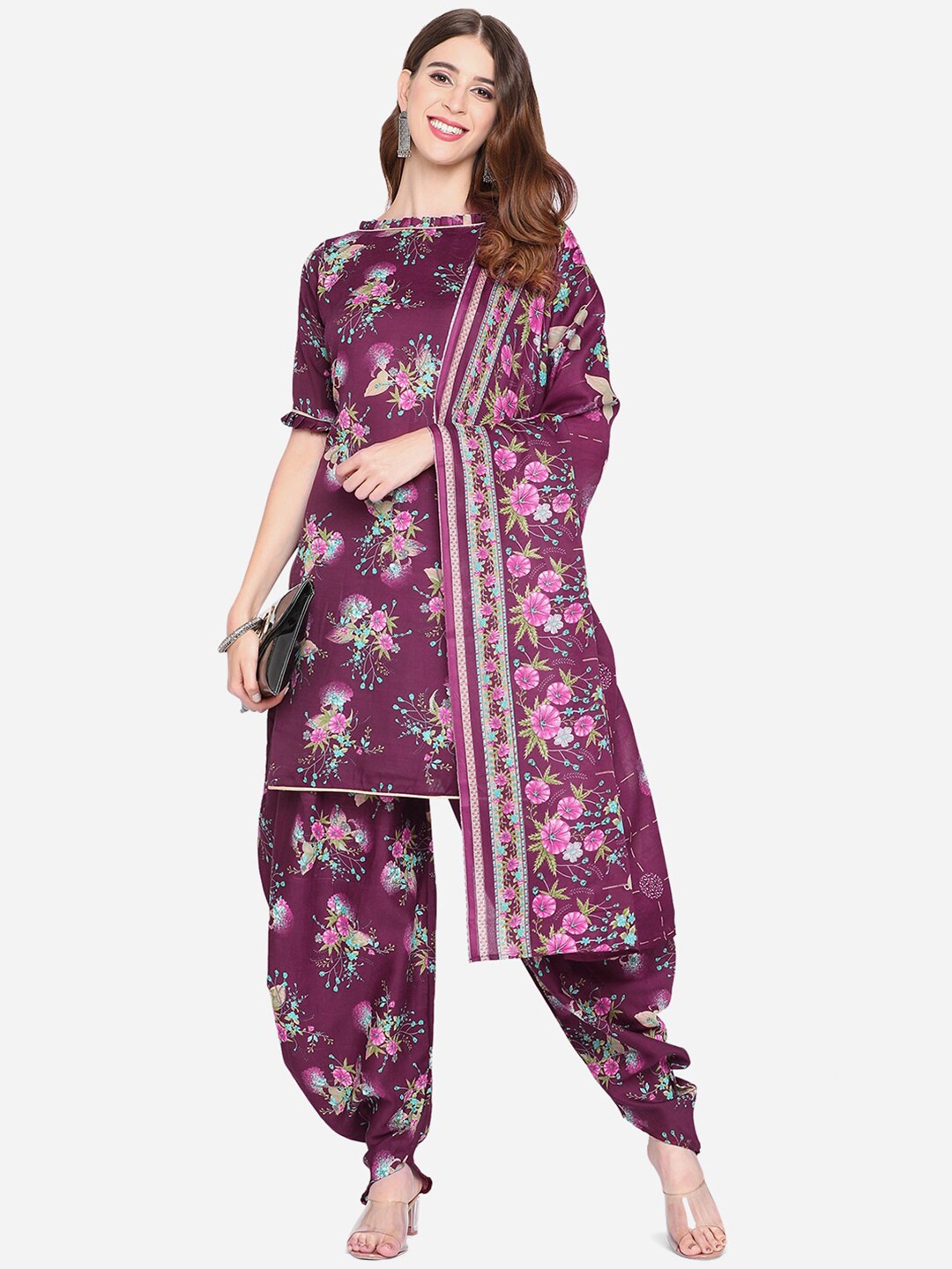 

SHAVYA Champagne & Turquoise Blue Printed Pure Cotton Unstitched Dress Material