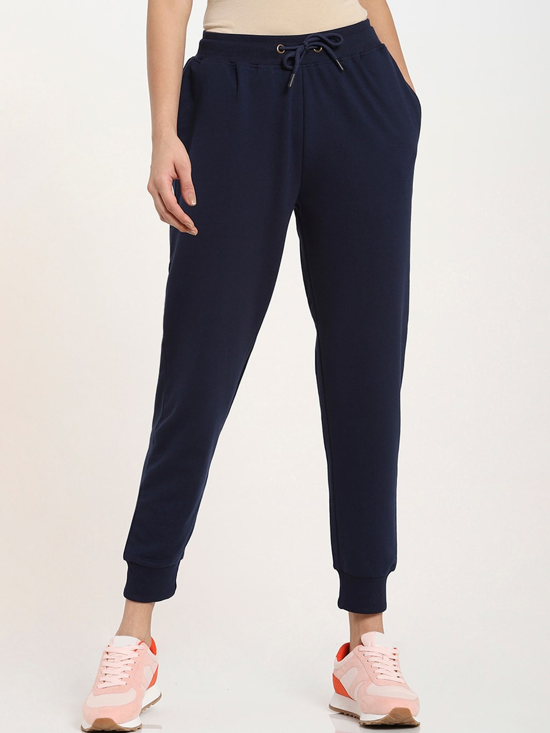 

Bewakoof Women Navy Blue Solid Cotton Blend Relaxed Fit Joggers