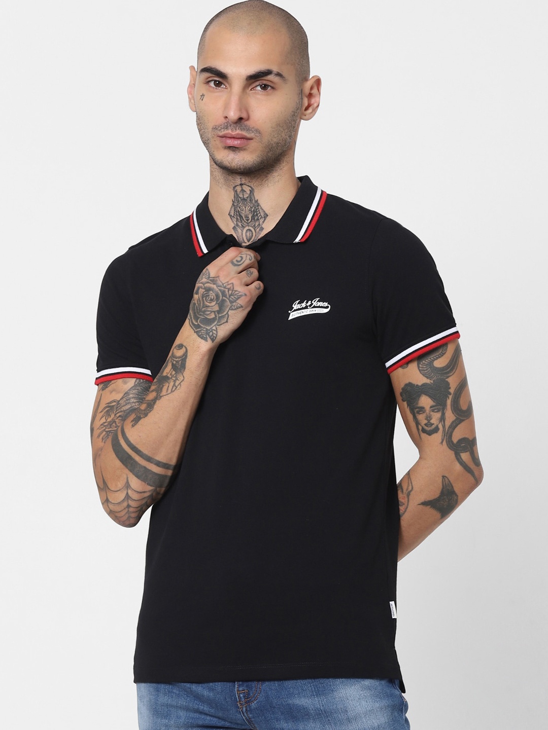 

Jack & Jones Men Black Solid Polo Collar Casual T-Shirt