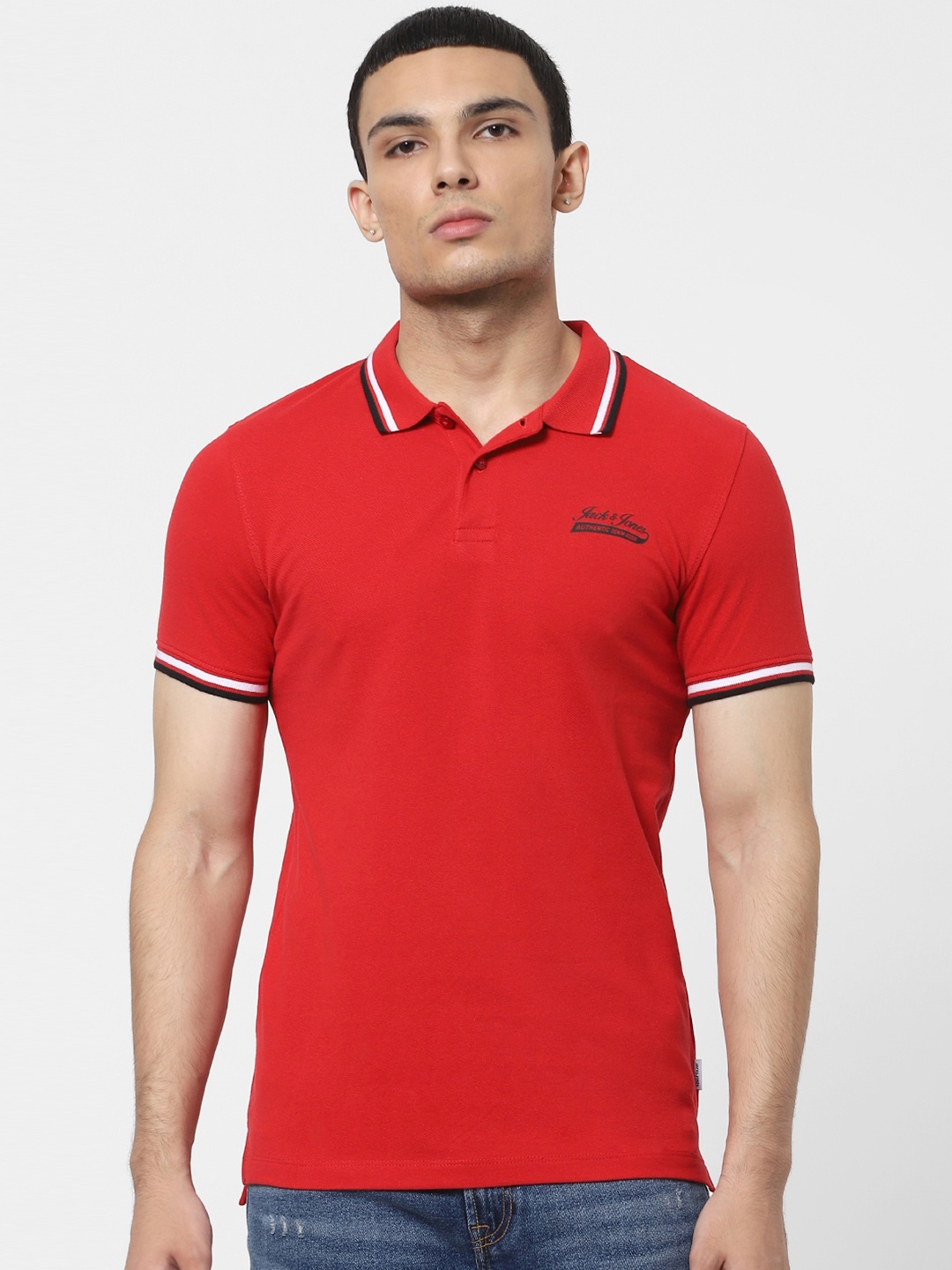 

Jack & Jones Men Red Solid Polo Collar Casual T-Shirt