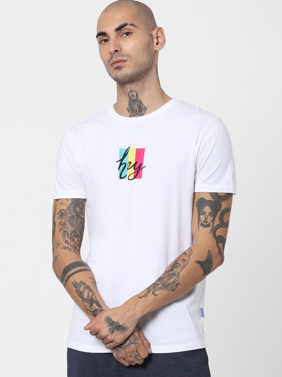 

Jack & Jones Men White Typography Printed Casual T-Shirt