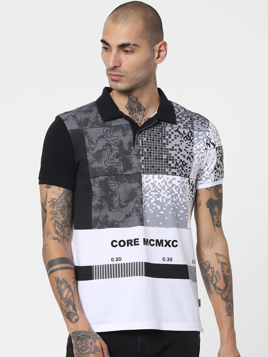 

Jack & Jones Men White Graphic Printed Polo Collar Casual T-Shirt