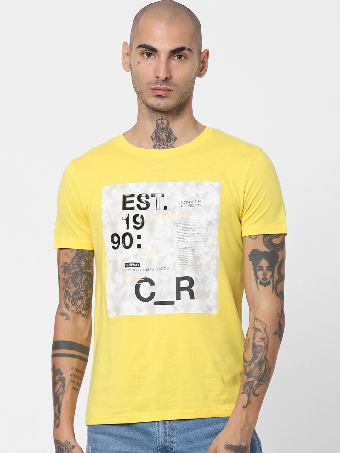 

Jack & Jones Men Yellow Graphic Printed Casual T-Shirt