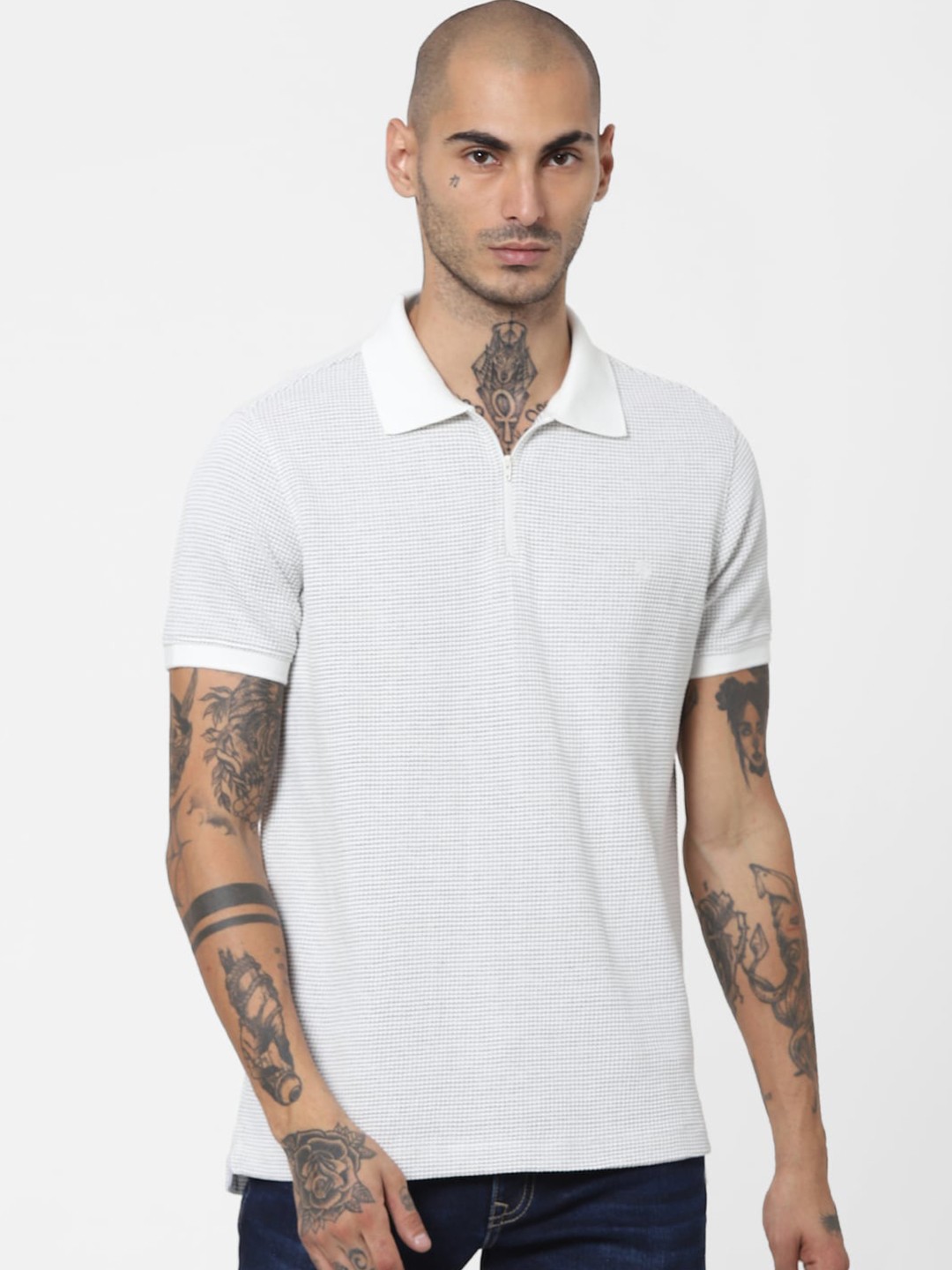 

Jack & Jones Men White Textured Polo Collar Casual T-Shirt