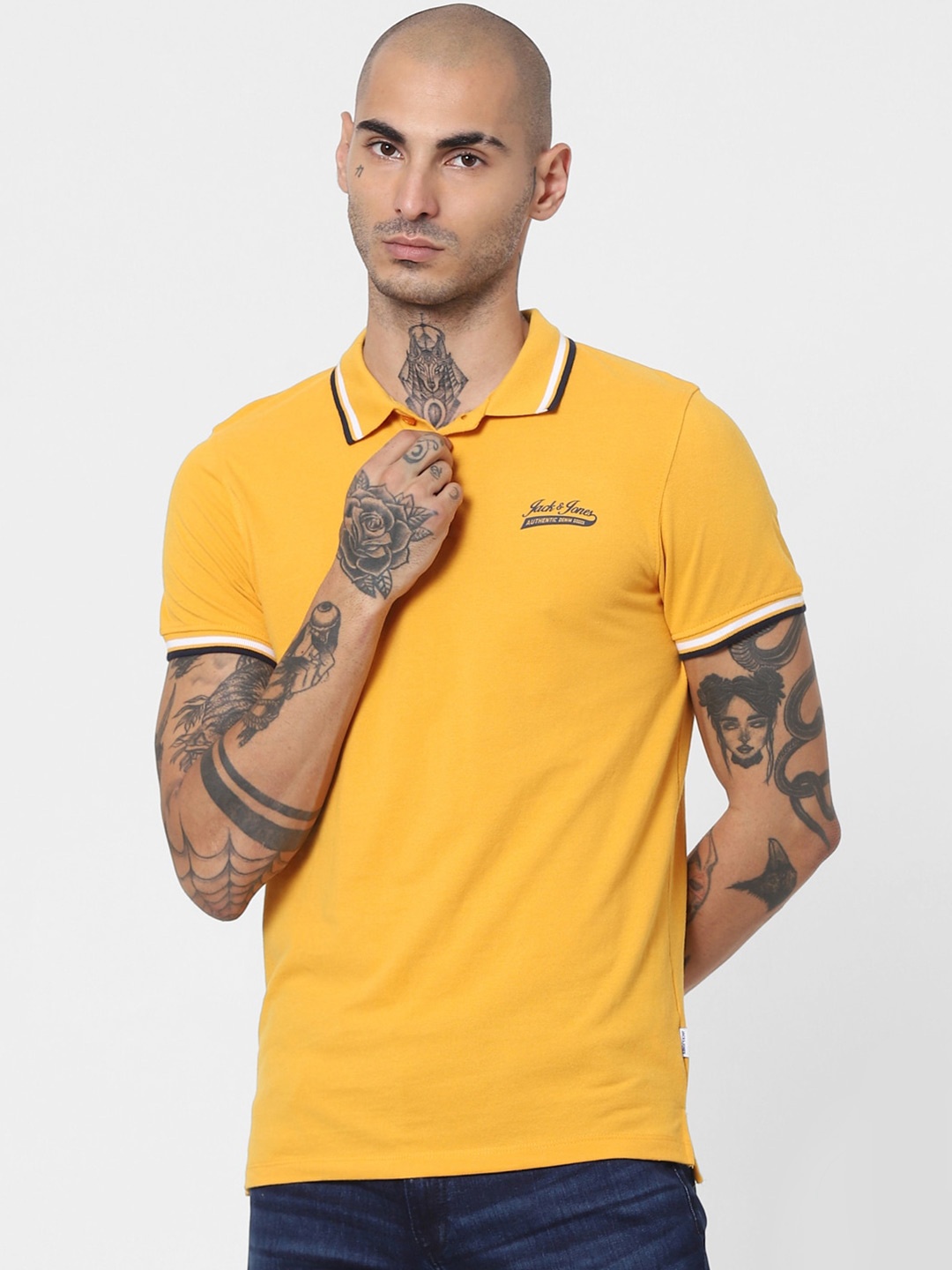 

Jack & Jones Men Yellow Solid Regular Fit Polo Collar Casual T-shirt